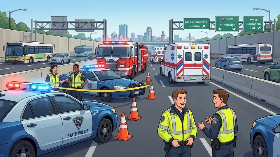 Emergency vehicles responding to highway incident in Massachusetts