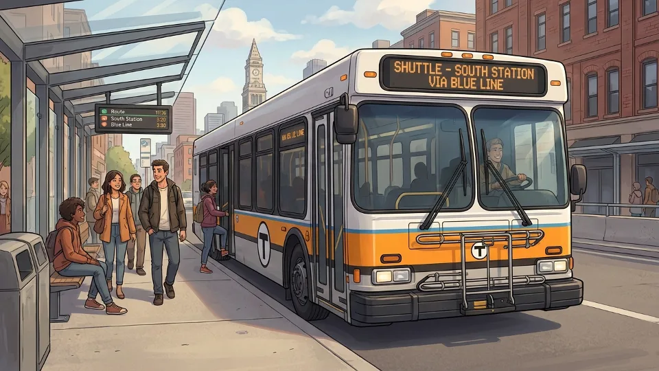 MBTA shuttle bus at Boston station stop