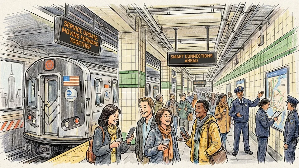 NYC subway train at platform during service disruption