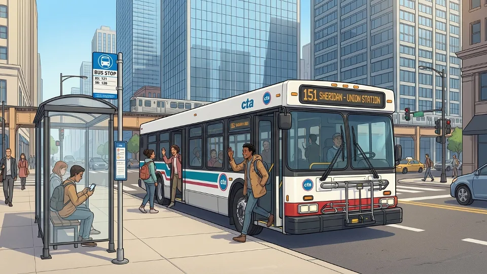 CTA bus at downtown Chicago stop