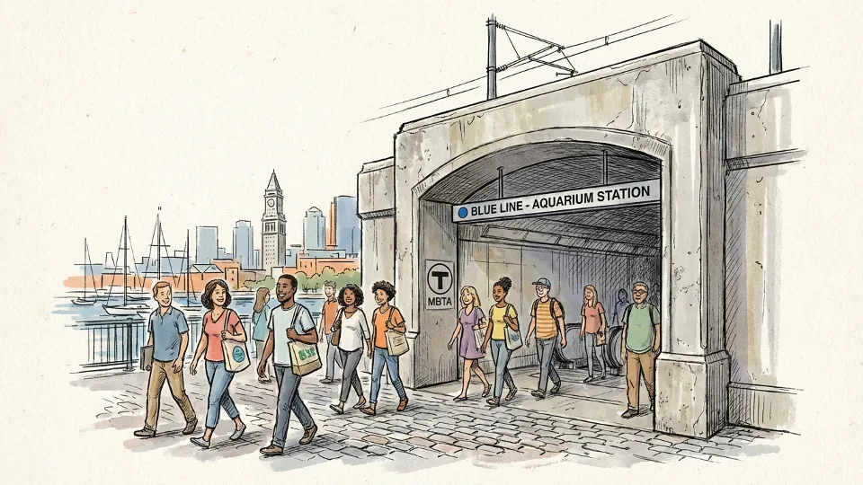 Blue Line tunnel entrance in Boston Harbor area