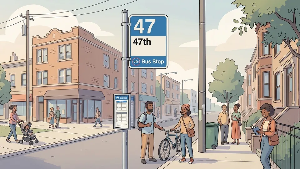CTA Route 47 bus stop sign on Chicago's South Side