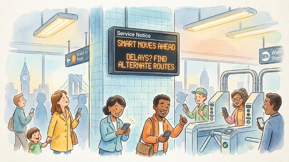 MTA service change notice board at transit station