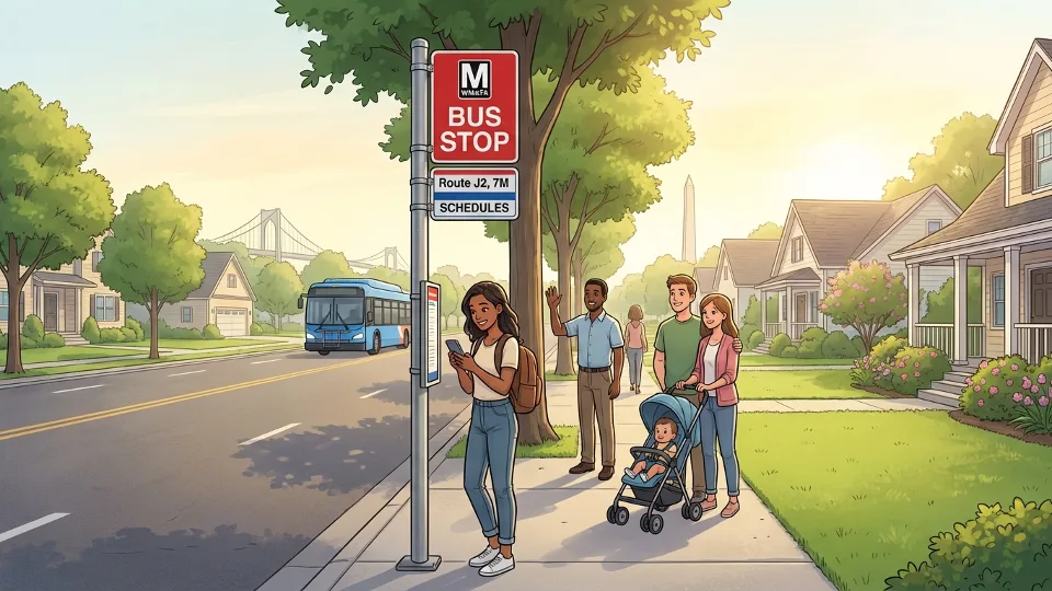 WMATA bus stop sign and pole on suburban street