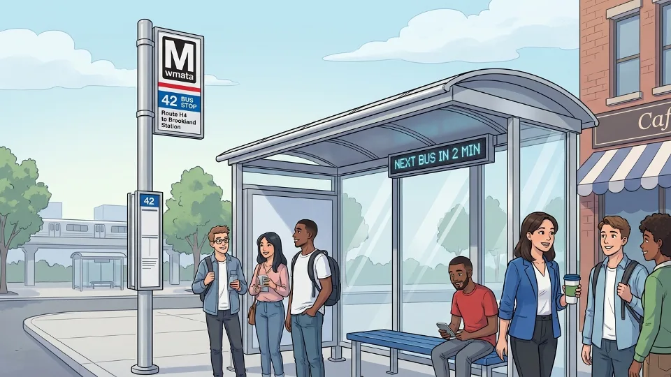 Bus stop signage and shelter at WMATA transit station