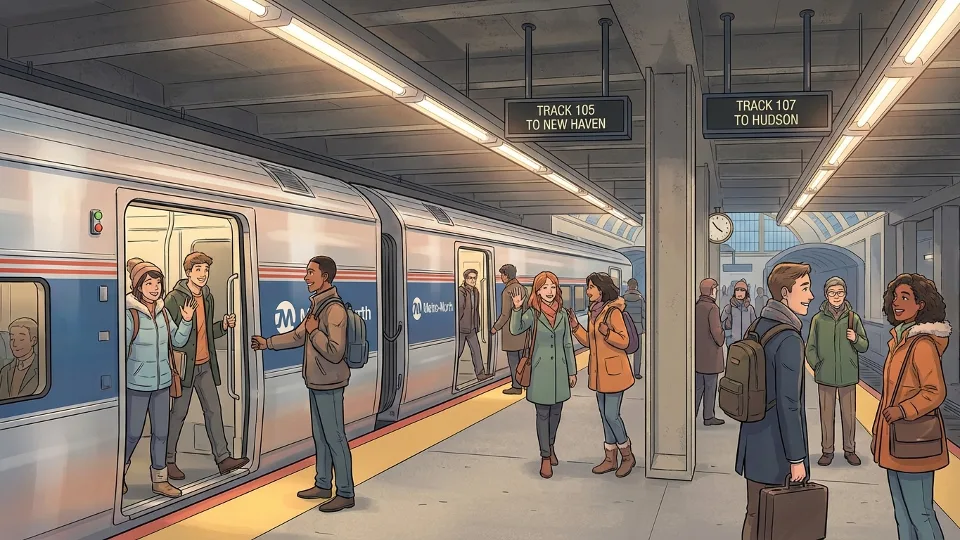 Metro-North commuter train at Grand Central Terminal with passengers boarding