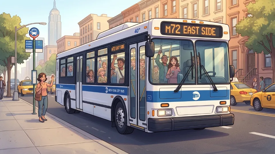 MTA bus on New York City street with passengers visible through windows