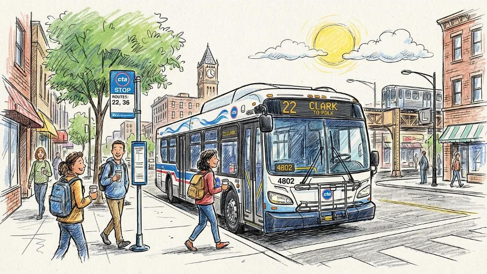 Chicago Transit Authority bus at urban bus stop