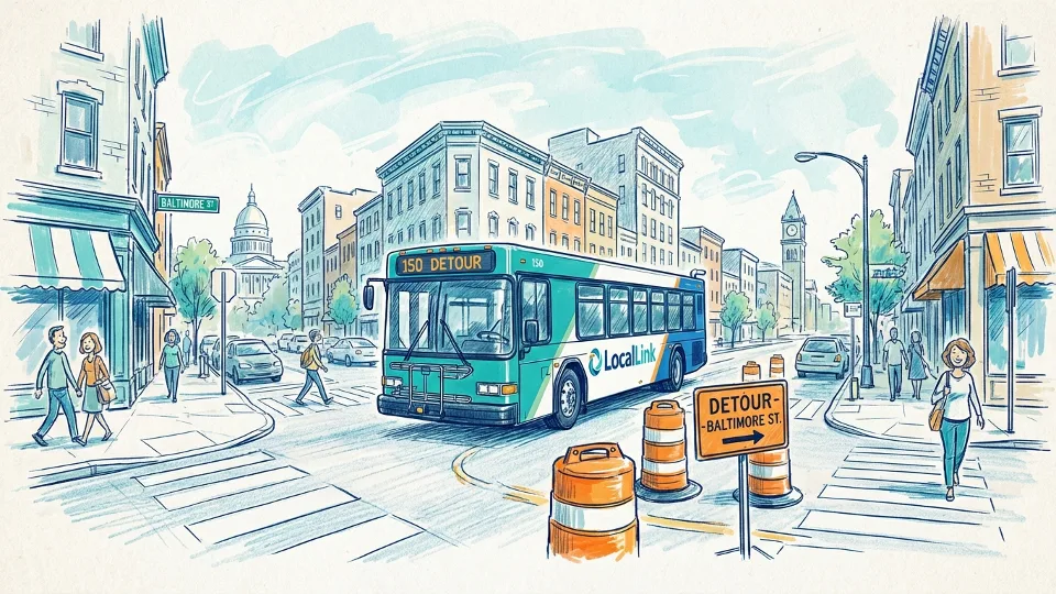 LocalLink bus navigating detour route on Baltimore street