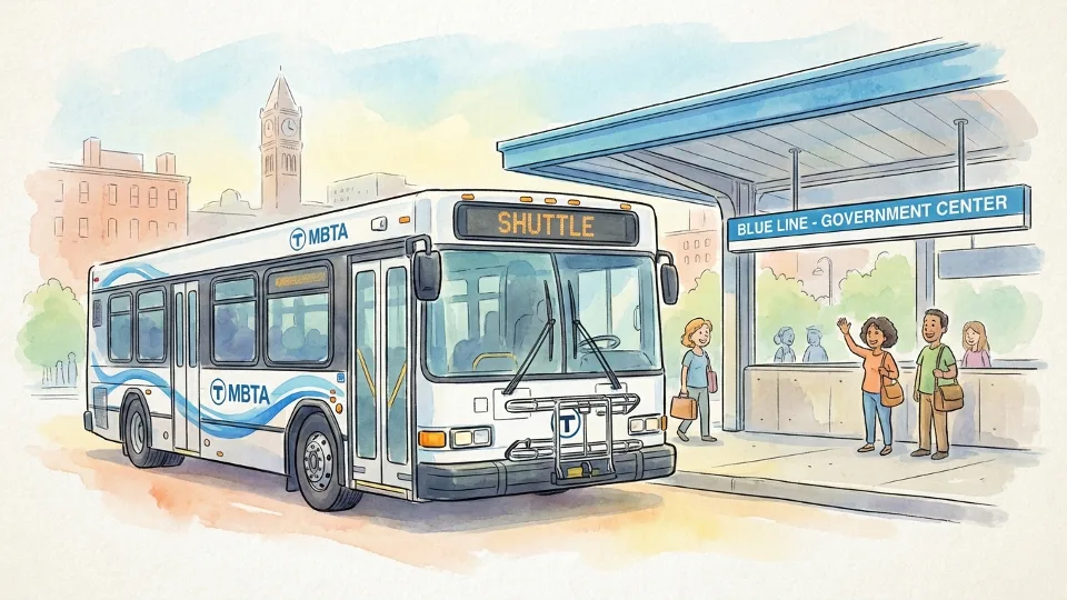 Free MBTA shuttle bus at Blue Line station with route signage