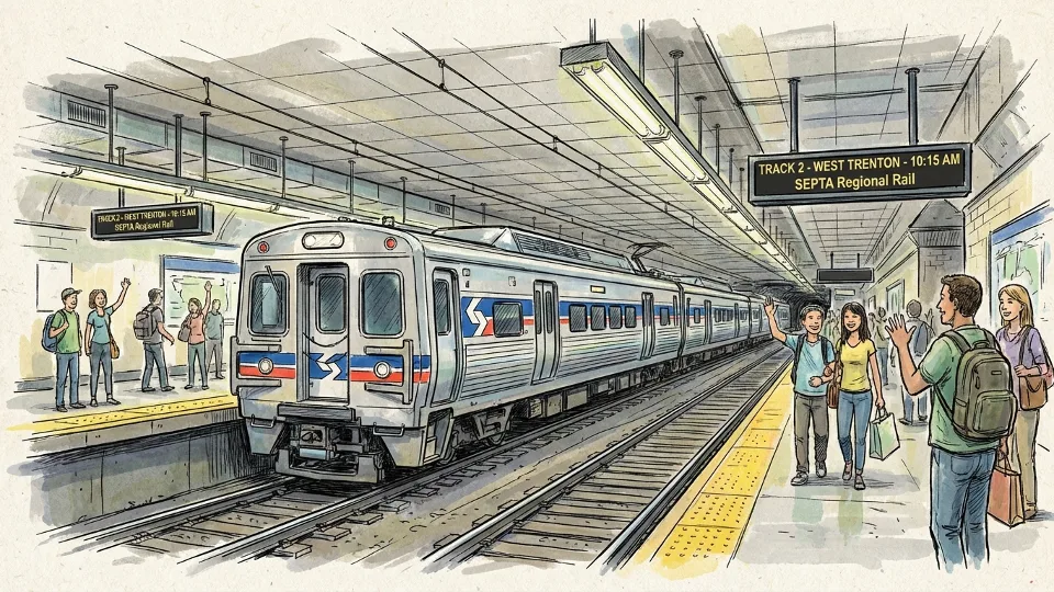 SEPTA regional rail train at suburban station platform