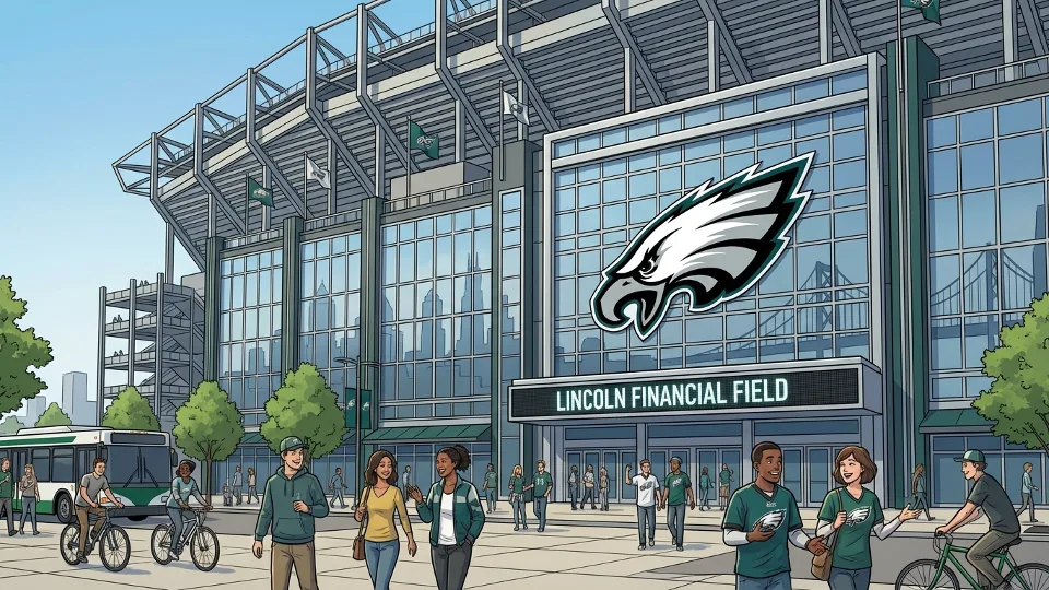 Lincoln Financial Field exterior view with Eagles logo Philadelphia NFL stadium