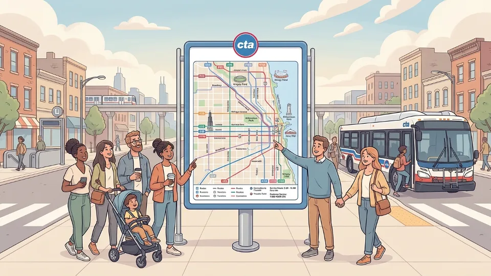 Chicago bus route map display showing CTA service information