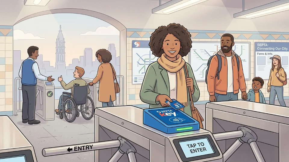 SEPTA fare card reader at station entrance turnstile