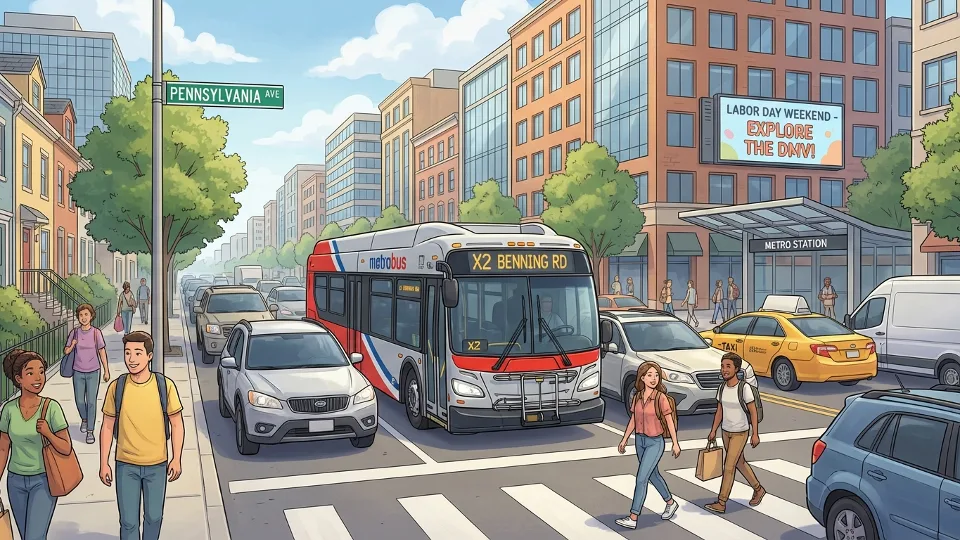 DC F23 Bus Adjusts for Labor Day Car Show