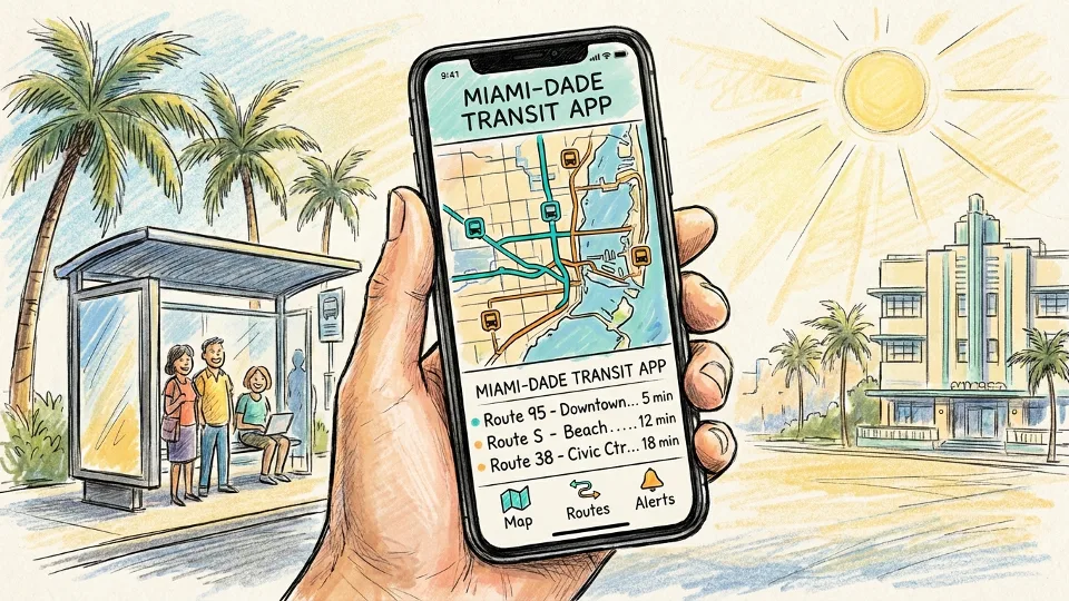 Smartphone displaying bus tracking app with real-time arrival information