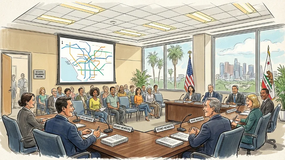 Transit agency meeting room with board members at conference table and public seating area