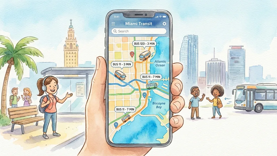 Smartphone displaying real-time bus tracking map with route information