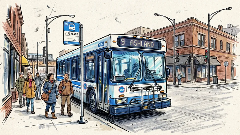 CTA Route #9 Ashland bus at stop with route number visible on front display