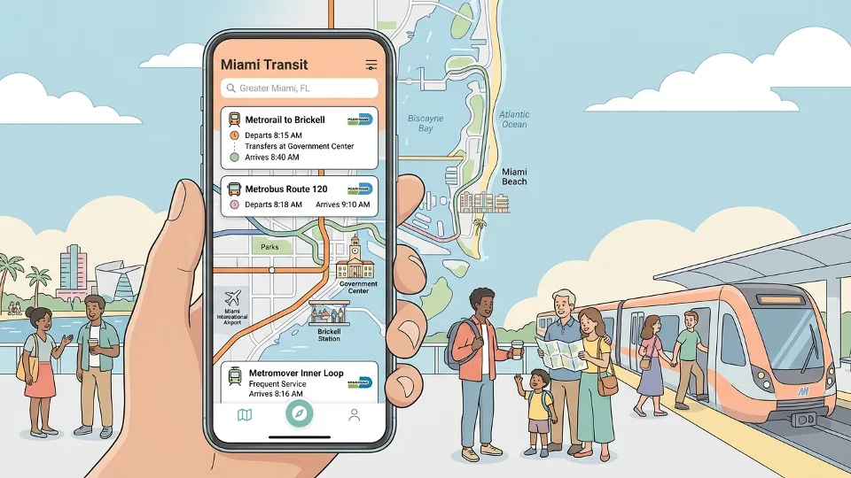 Smartphone screen displaying transit app interface with map and route options