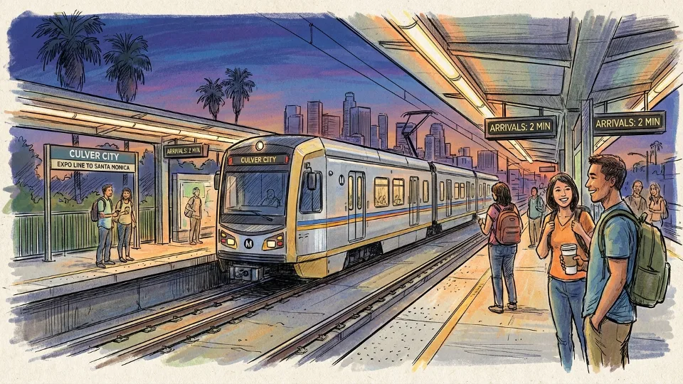 LA Metro train at platform during evening hours