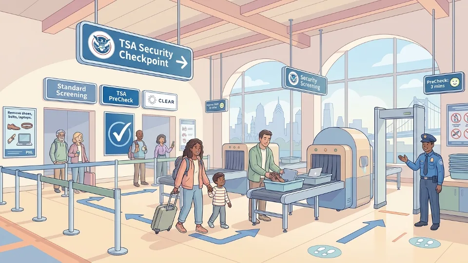 TSA checkpoint signage and wayfinding at airport terminal