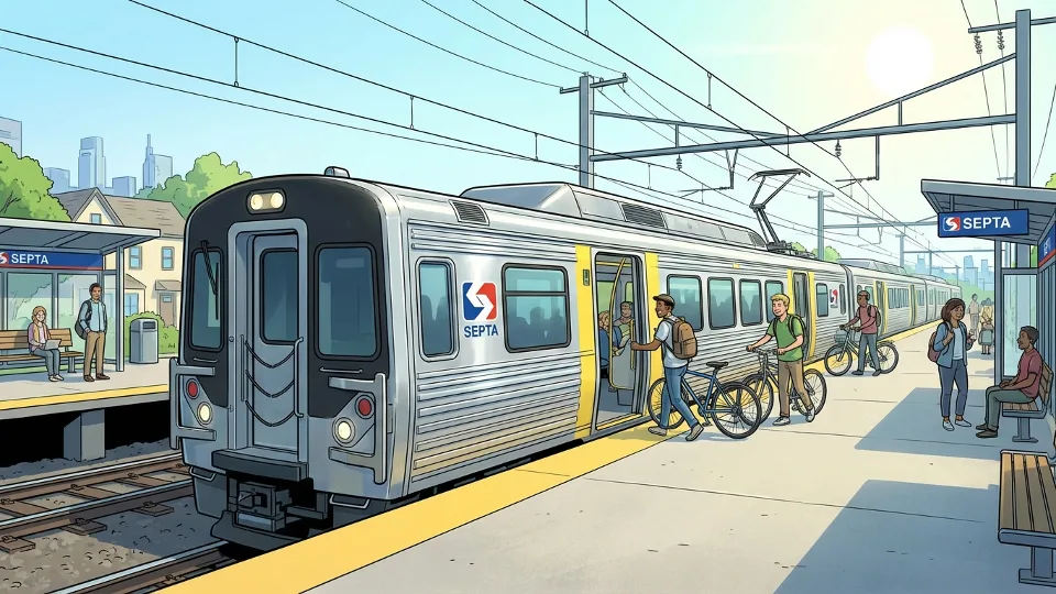SEPTA Silverliner IV railcar at suburban Philadelphia Regional Rail station platform
