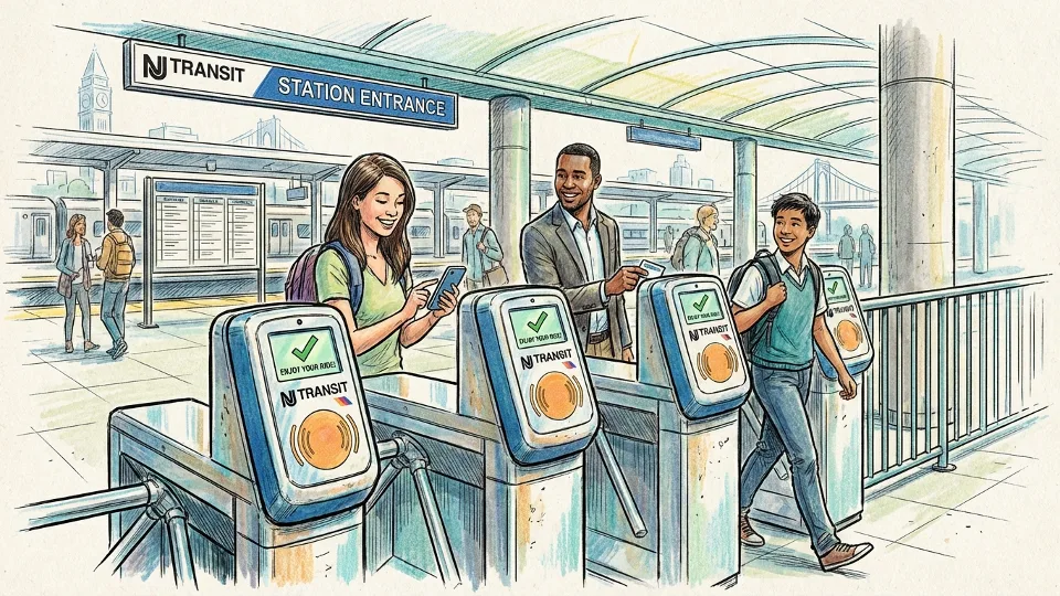 NJ TRANSIT fare card reader at train station entrance