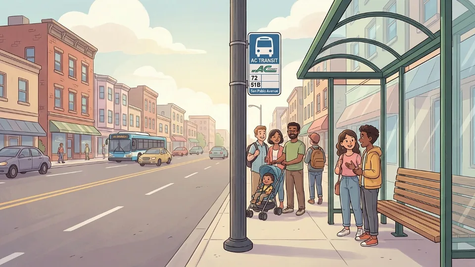 Bus stop sign on San Pablo Avenue with street view