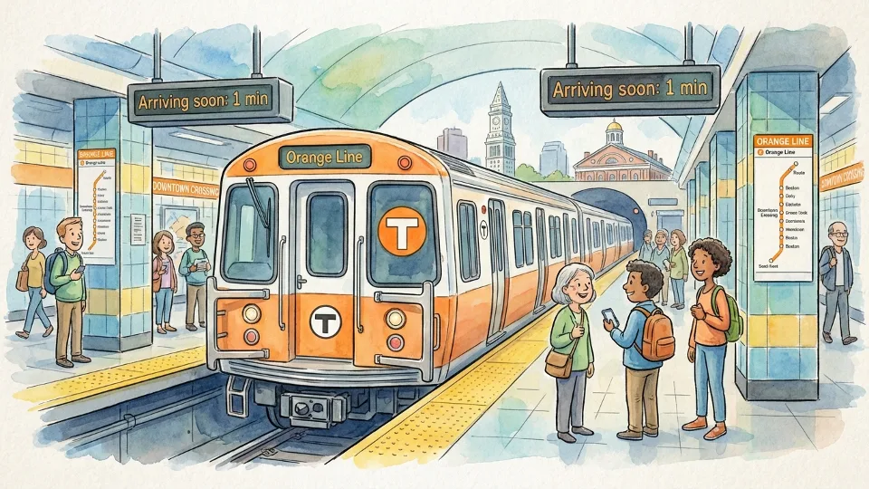 MBTA Orange Line train at downtown Boston station