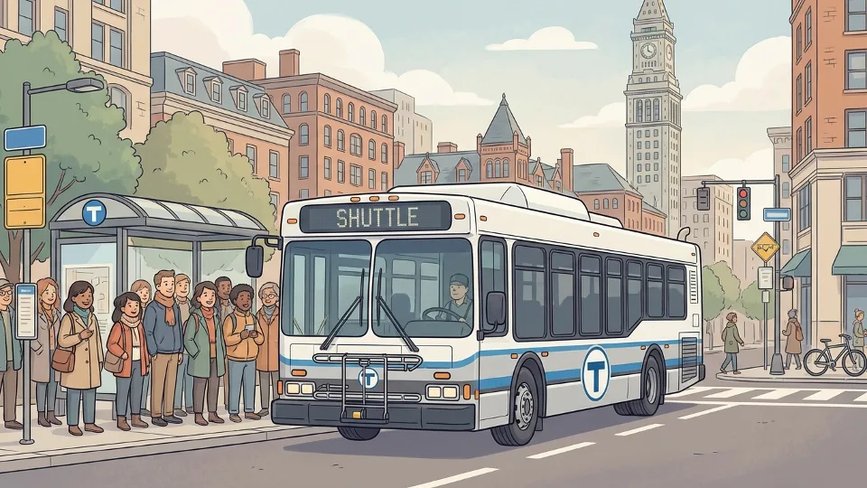 MBTA shuttle bus at downtown Boston transit stop