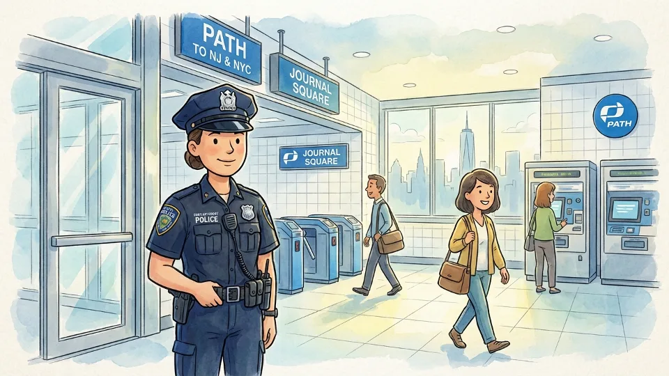 Port Authority Police officer at PATH station entrance