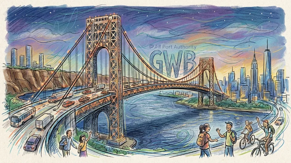 Port Authority bridge crossing between New York and New Jersey with vehicle traffic