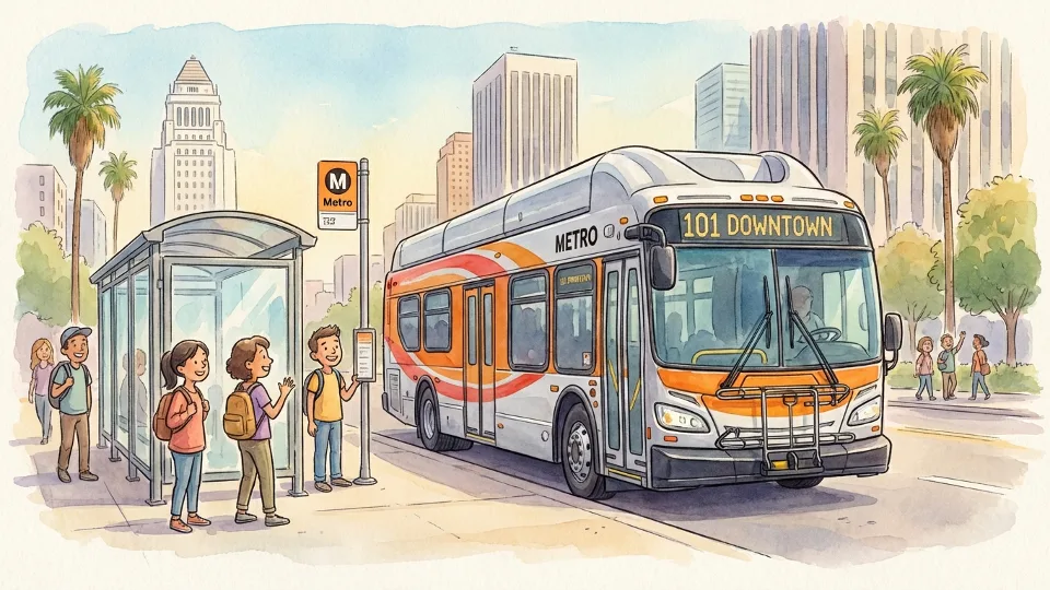 LA Metro bus at downtown Los Angeles stop