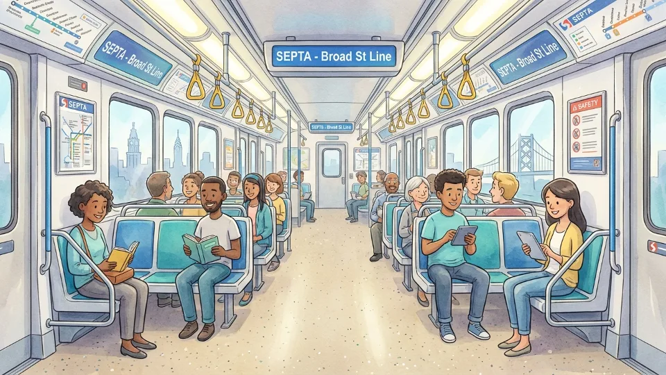 SEPTA train interior with passengers seated