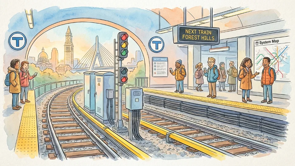 MBTA signal equipment and track infrastructure at subway station