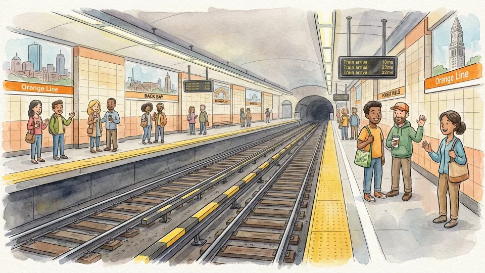 Orange Line tracks and safety infrastructure at MBTA subway station