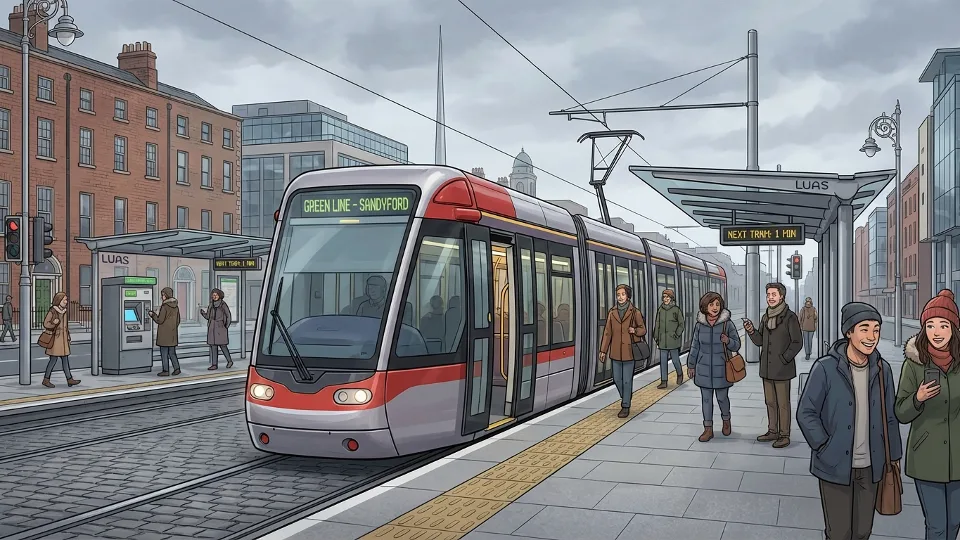 Dublin Luas light rail tram at city center stop