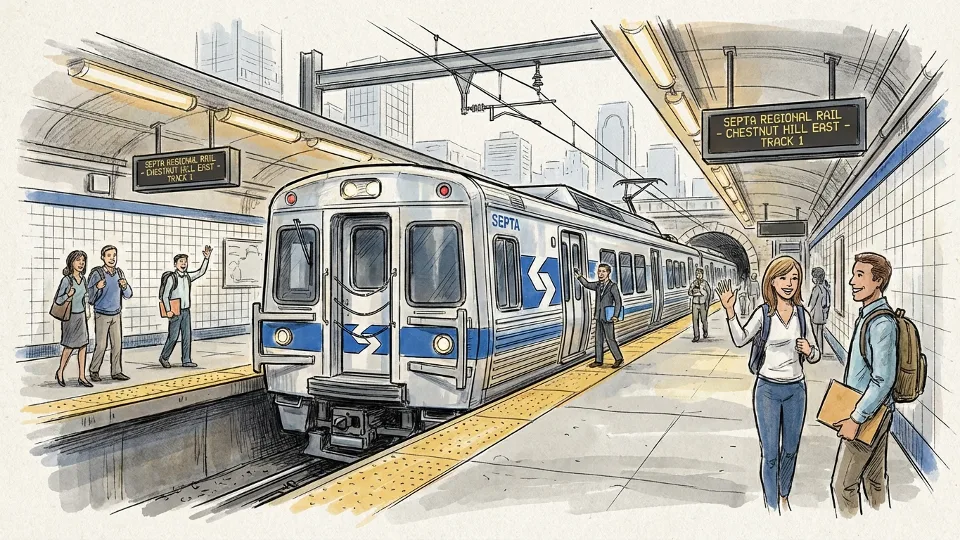 SEPTA regional rail train at suburban station platform