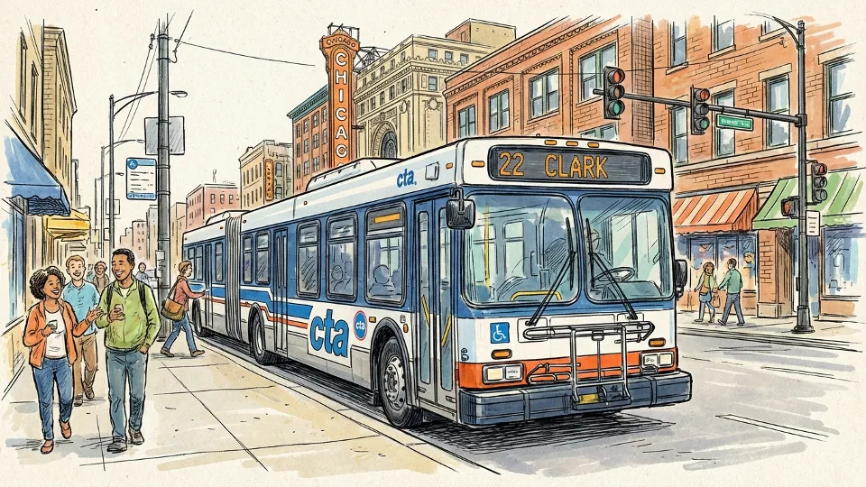 CTA bus on Chicago street with urban buildings in background during daytime service