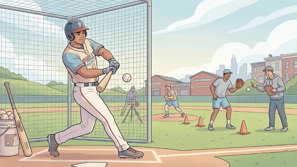 Baseball prospect training at minor league facility