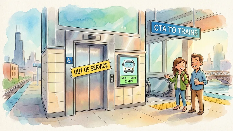 CTA station elevator with out of service sign and accessibility symbol
