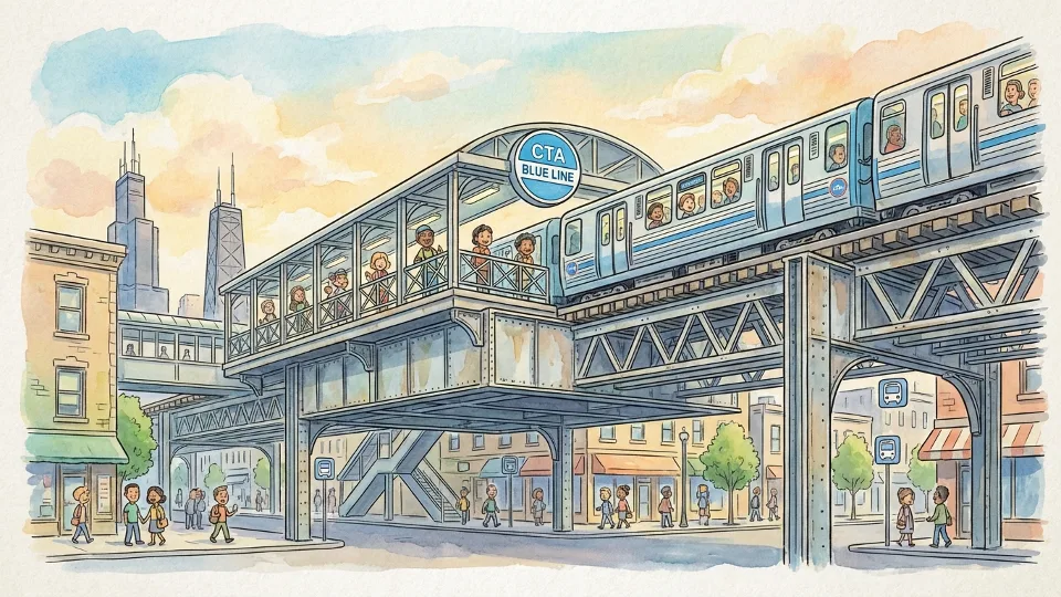 CTA Blue Line track infrastructure showing elevated rail line in Chicago