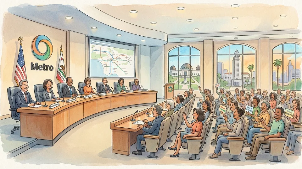 Metro board meeting room with directors seated at curved table, public seating area visible