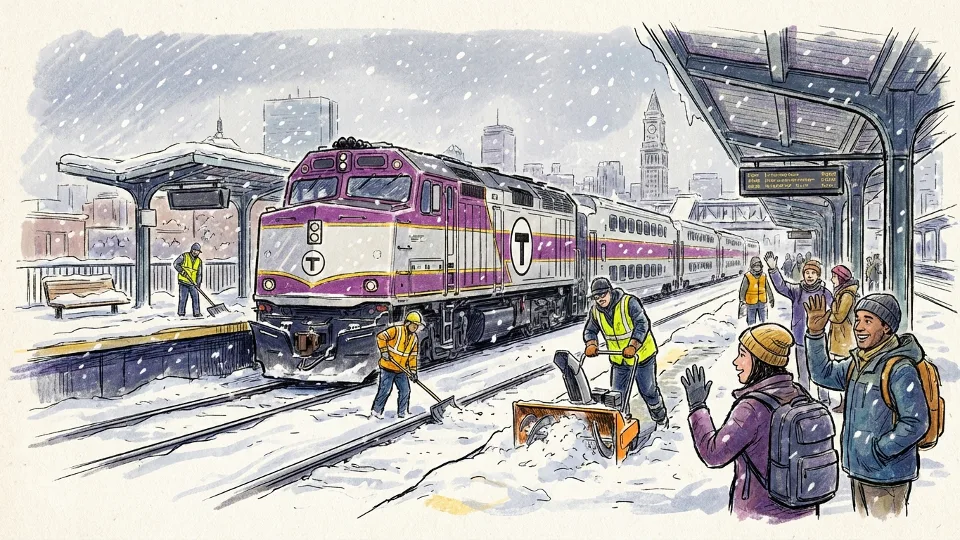 Boston MBTA Crews Work to Restore Service After Storm