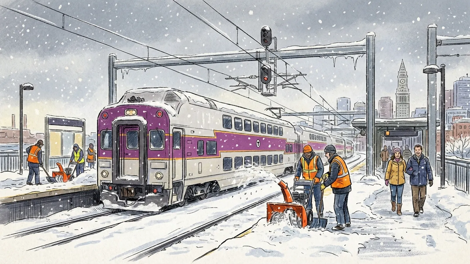 Boston MBTA Adapts Service as Crews Battle Winter Storm