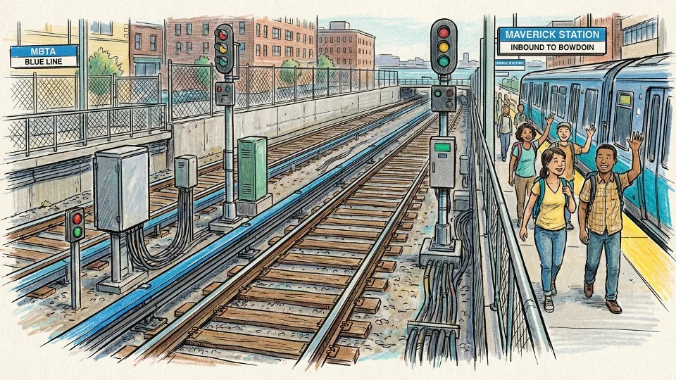 MBTA signal equipment and tracks along Blue Line corridor