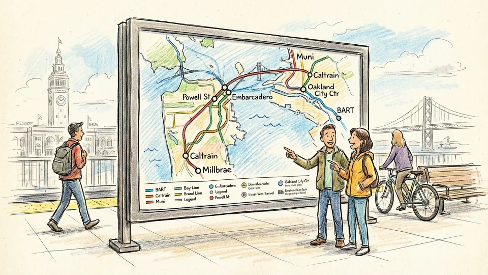 San Francisco Bay Area transit map display at station