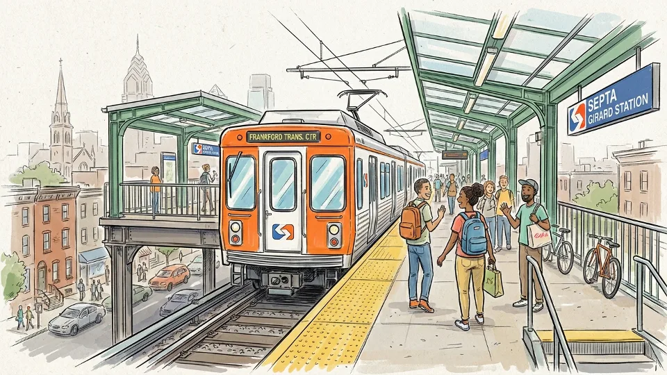 SEPTA Market-Frankford Line train at elevated station platform in Philadelphia