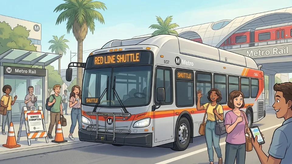 Metro bus serving as rail replacement shuttle with route signage visible